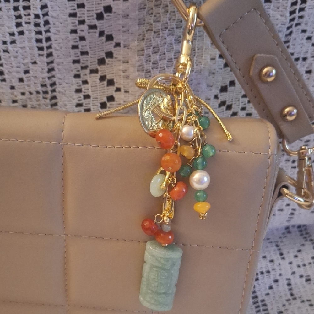 Gemstone And Gold Keychain/Handbag Charm - Picture 1 of 10